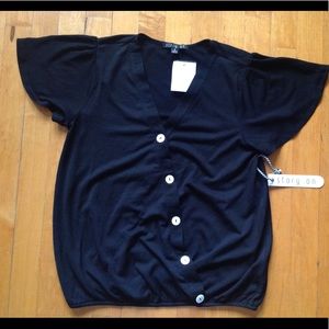 STORY ON Black Wrap Short Sleeve Blouse Size Small